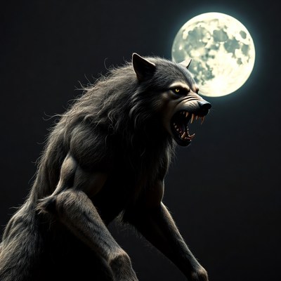 Howling Werewolf Under Full Moon