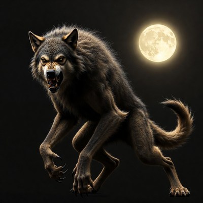 Growling Werewolf Under Full Moon