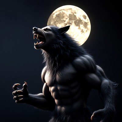 Howling Werewolf Under Full Moon