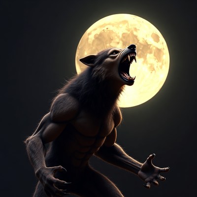 Howling Werewolf Under Full Moon