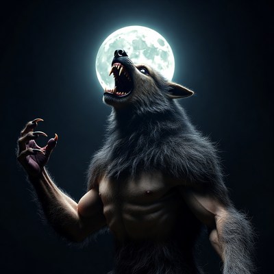 Werewolf howling at full moon