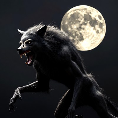 Roaring Werewolf Under Full Moon