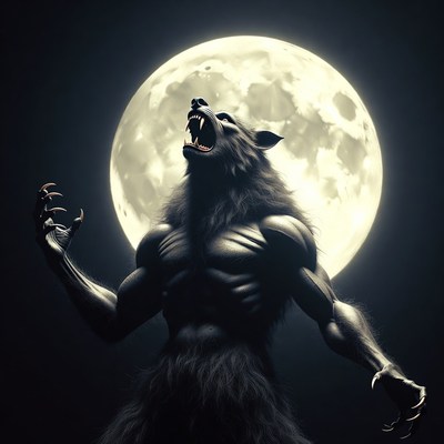 Werewolf howling at full moon