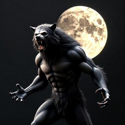 Roaring Werewolf Under Full Moon