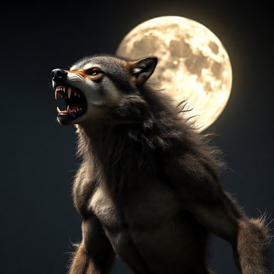 Howling Wolf Under Full Moon