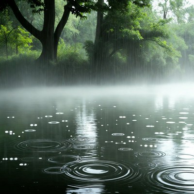 Rain Falling on Forest Lake