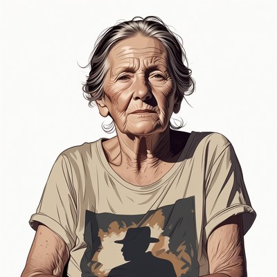 Elderly woman wearing hat print t-shirt