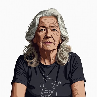 Elderly woman in black martial arts t-shirt