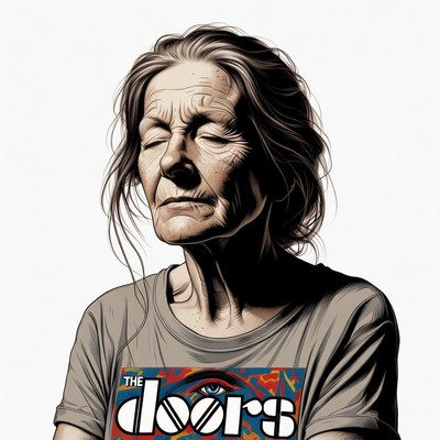 Elderly woman wearing The Doors t-shirt