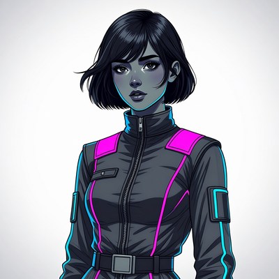 Anime girl in black racing jacket