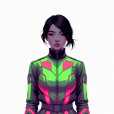 Asian woman in neon green jacket
