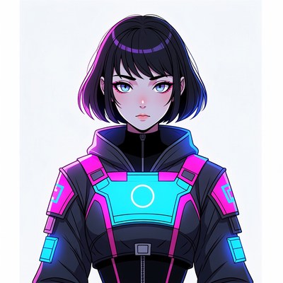 Anime girl in neon cyberpunk jacket