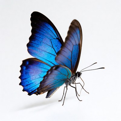 Blue Morpho Butterfly on White Background