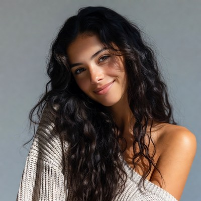 Smiling woman with curly black hair