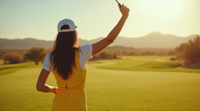 Woman taking selfie on golf course