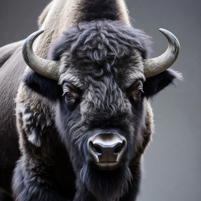 Close-up Bison Head with Horns