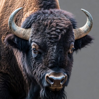 Close-up Bison Head with Horns