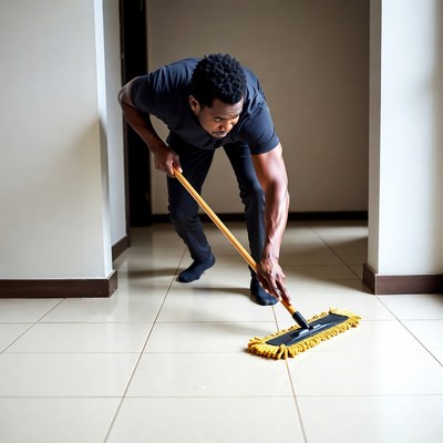 African-American man mopping floor