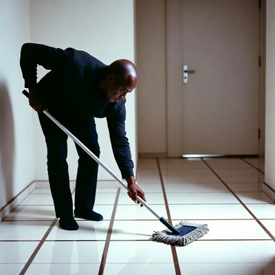 African-American man mopping floor