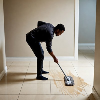 African-American man mopping floor