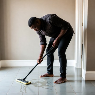 African-American man mopping floor