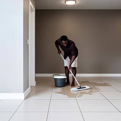 African-American man mopping floor