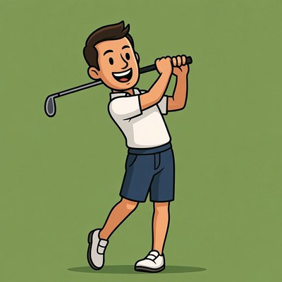 Cartoon man swinging golf club