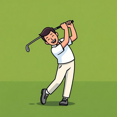 Cartoon man swinging golf club