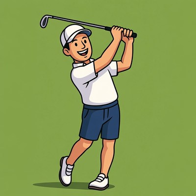 Cartoon man swinging golf club