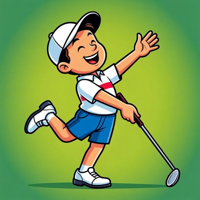 Boy swinging golf club