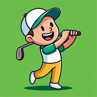 Boy swinging golf club illustration