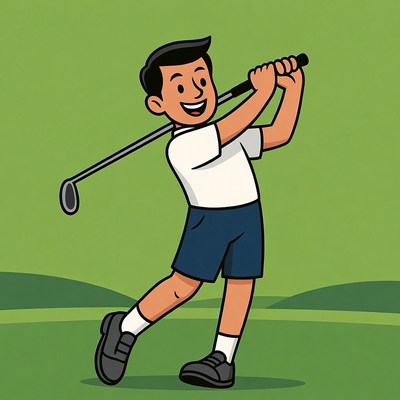 Cartoon man swinging golf club
