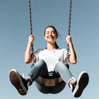 Girl swinging on playground swing