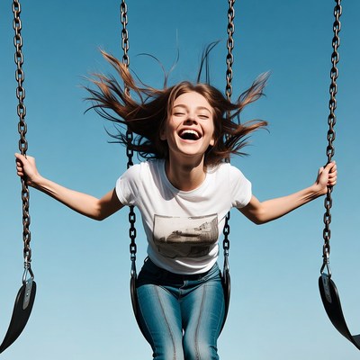 Girl swinging with flying hair