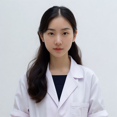 Asian woman in white lab coat