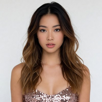 Asian woman in sequin dress