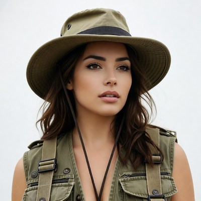 Woman in green hat and vest