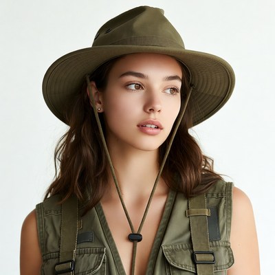 Woman wearing green hat and vest