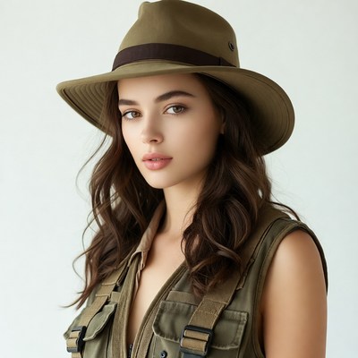 Woman wearing fedora hat and vest