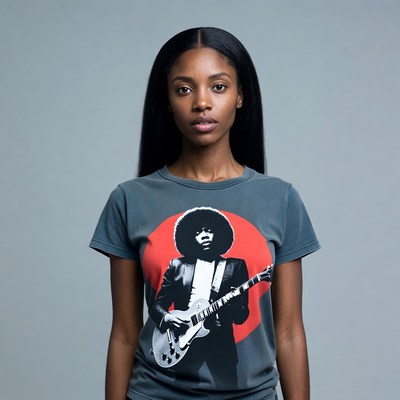 Woman wearing Jimi Hendrix t-shirt