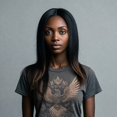 African-American woman in eagle t-shirt