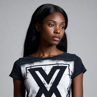 African-American woman in graphic t-shirt