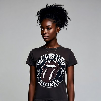 African-American woman in Rolling Stones t-shirt