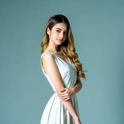 Asian woman in white dress