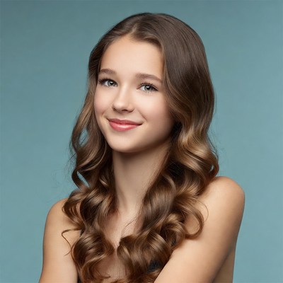 Smiling girl with wavy brown hair