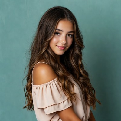 Teen girl with long wavy brown hair