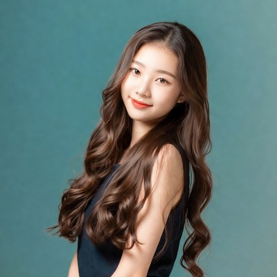 Smiling Asian woman with long wavy hair