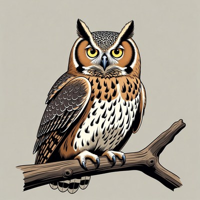 Great Horned Owl on Branch