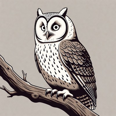 Owl perched on branch illustration