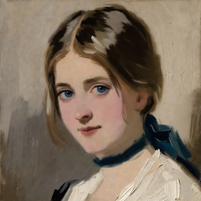 Girl with blue ribbon portrait